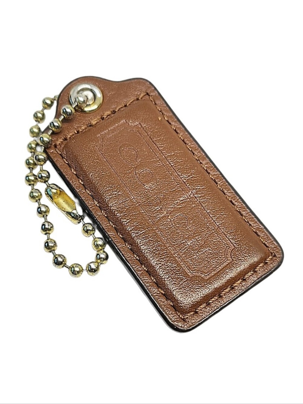 ๐ 2.5" Coach Cognac Brown Matte Leather Hangtag Bag Fob Charm Keychain Y2K